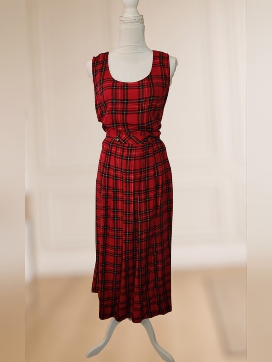 Vintage Dresses & Skirts - Vintage 1970s 1980s Red Plaid Cotton Maxi Dress by Bedford Fair NOS